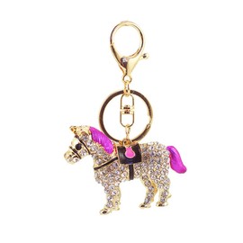 One Pack Colorful Horse Zodiac Horse Animal Rhinestone Car Keychain Ring Chain Gift Bag Clip