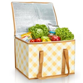 Beautyshow Borsa termica, 40 l, borsa termica riutilizzabile, con design classico a quadretti, borsa termica pieghevole per la consegna di cibo, per picnic, barbecue, campeggio, spiaggia, viaggi, auto