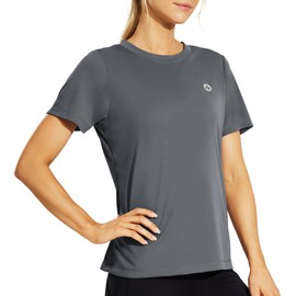 Nepest Womens Dry Fit T-Shirts Short Sleeve Shirts UPF 50+ Sun Protection Workout Running Athletic Tee Top Dark Grey S