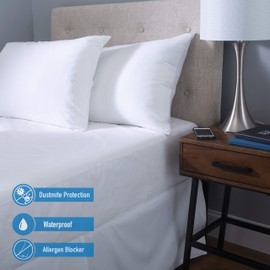 Home Details Twin XL Deluxe Protector with Full Zippered Encasement, Waterproof, Fits Dorm Mattresses, White