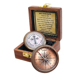 Trust in The Lord with All Your Heart - Proverbs 3: 5-6 Quote Engraved Compass with Wooden Box, Greeting Card, Gift Compass, Religious Gifts, Graduation Day Gifts 2025 for Women Men Boys Girls