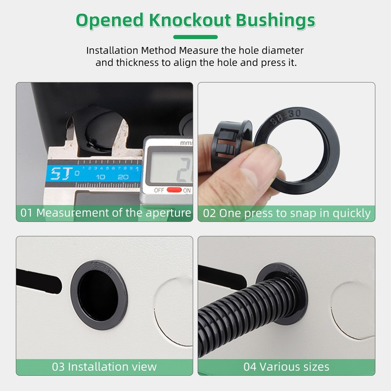 EASYEAH 3/8"(11mm) Black Snap-in Knockout Insulating Bushing Grommets, Plastic Cable