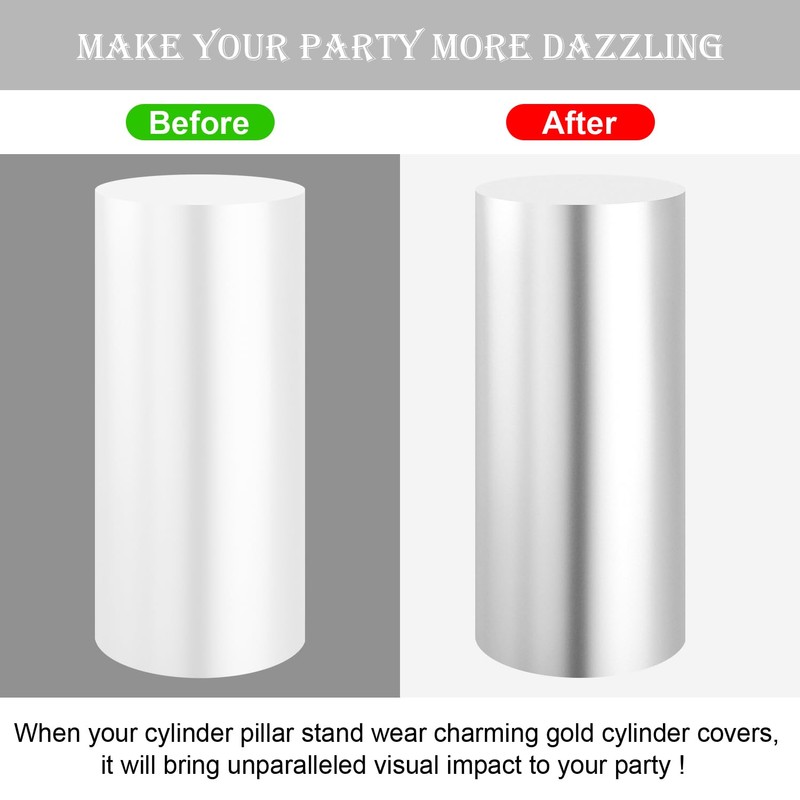 Set of 3 - Silver Cylinder Pedestal Stand Covers, Flexible