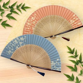 Osaka Choseido Folding Fan, Women's, Stylish, Business, Folding Bag with Handkerchief Set, Sarah, Coral