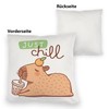 Capybara with Bubble Tea Cuddly Cushion with Saying Just Chill