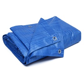 Blue Tarpaulin Sheet Trampoline Cover | 70 GSM PE Plastic Lightweight Tarp | Large Tarpaulin Waterproof | Tarpaulin with Eyelets for Ground, Camping, Furniture Shed (2.75m x 3.6m)