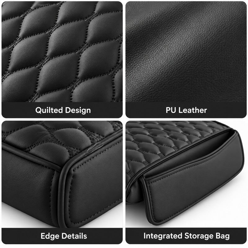 PU Leather Car Armrest Pad for Center Console – Quilted