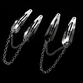 2 Pcs Metal Snap Hair Clips, Silver Color Cross Heart Hair Barrettes Clips Set with Pendant Girls Hair Accessories (chain)