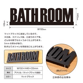 Two-face Bathroom Sign with Door Letter Sign Plate BATHROOM Room Plate (Matte Black)