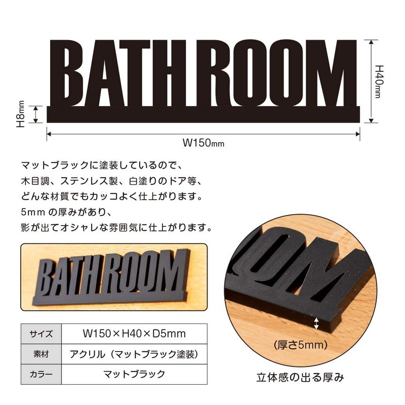 Two-face Bathroom Sign with Door Letter Sign Plate BATHROOM Room