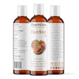 Plant Guru Hazelnut Oil 4 fl. oz. Cold Pressed 100% Pure Natural Carrier - Skin, Face, Body And Hair Growth Moisturizer. Great For DYI Cream, Lotions and Lip balm.