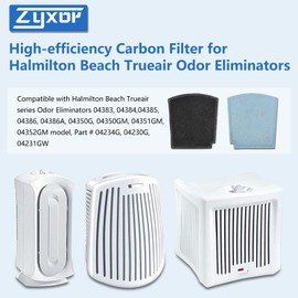 Zyxor 04234G 04530GM TrueAir Replacement Carbon Filter Compatible with Halmilton Beach TrueAir Odor Eliminators Model 04230G, 04231GW, 04384, 04386, 04350G, 04351GM, 04352GM, 4 Pack
