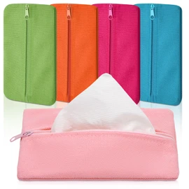 Sherr 5 Pieces Tissues Purse Pocket Tissue Holder Reusable Travel Pouch Fabric Zipper Enclosed Small Size Flower Pattern Holder for Purse Coins for Christmas, 5.25 x 3 Inches(Solid Style)
