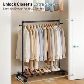 AOODA Short Clothing Rack for Hanging Clothes, Metal Small Clothes racks With Shelves, Heavy Duty Rolling Garment Racks on Wheels for Closet, Wardrobe (Black)