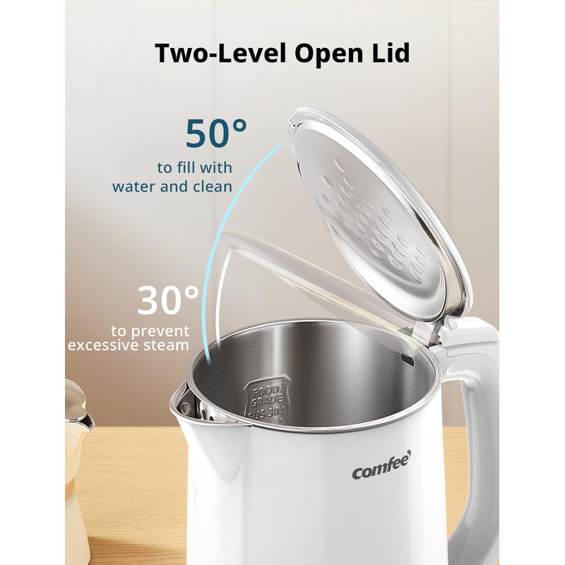 COMFEE' Electric Kettle and Tea Kettle, 1.5L Double Wall, Stainless