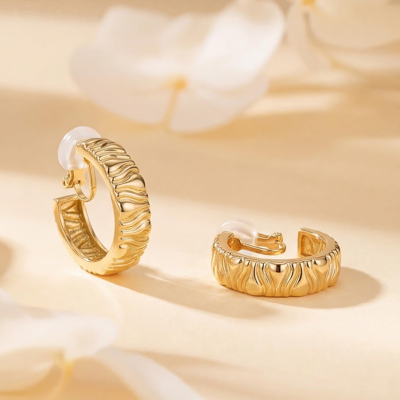 Eahoopfm Clip on Earrings Women, 14K Gold Small Gold Hoop