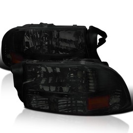 Spec-D Tuning Smoke Lens Euro Headlights Compatible with 1997-2004 Dodge Dakota, 1998-2003 Dodge Durango, L+R Pair Head Light Lamp Assembly