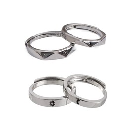 Vctitil 2 Pair Fashion Simple Opening Sun Moon Ring Set Minimalist Silver Color Adjustable Ring For Men Women Couple Engagement Jewelry, Non-Precious Metal, No Gemstone