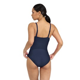 ARENA Bodylift Women's Jenny B-Cup One Piece Shaping Swimsuit Light Cross Back Sculpt Fit Tummy Control Bathing Suit, Navy, US Size 38