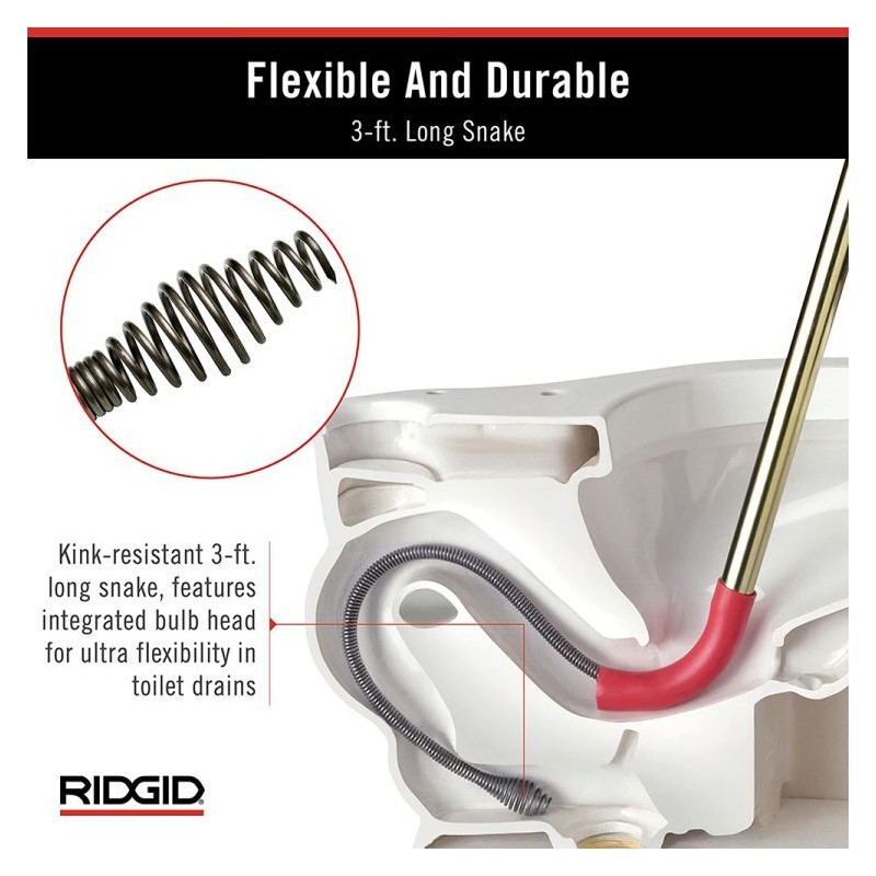 Ridgid K-3 3-Foot Toilet Auger w/ Bulb Head - 59787