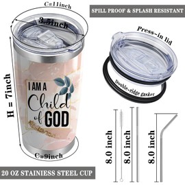 Christian Cross Gift Religious Gift I Am A Child God 20oz Tumbler with Lid and Straw Stainless Steel Insulated Tumbler Scripture Gift (Pink-Child of God)