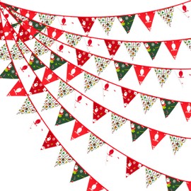 Christmas Decorations Kit–Fabric Bunting Banner/Xmas Pennant Flag/Traingle Hanging Garland Banner Decor for Fireplace,Wonderland Winter,New Year,Holiday Party,Indoor Decoration (2 Set)