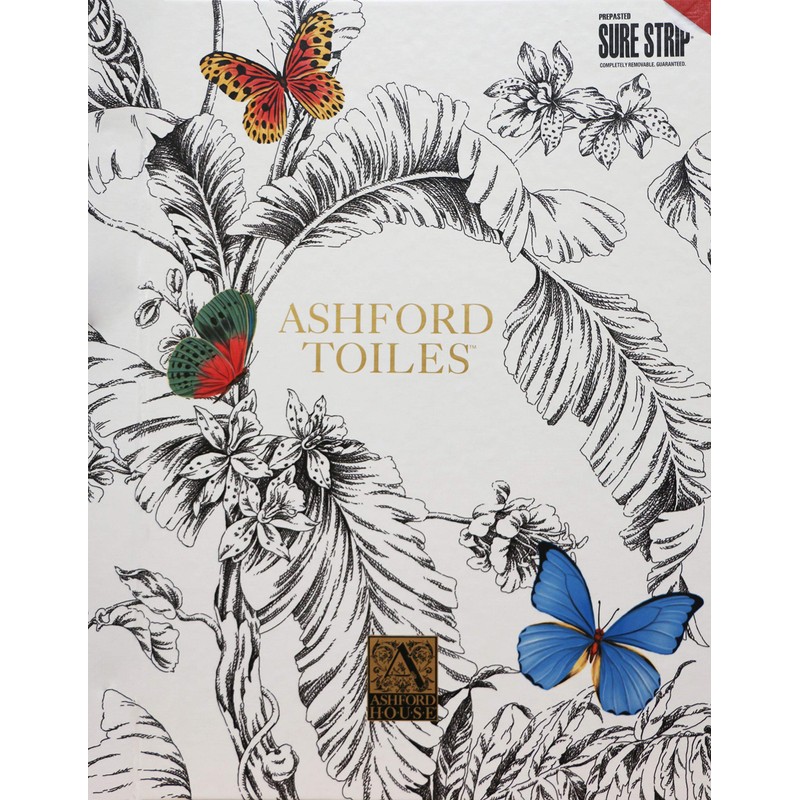 York Wallcoverings Ashford Toiles Papillon Removable Wallpaper, Blue/White
