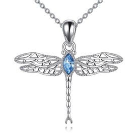 VONALA Dragonfly Necklace for Women Sterling Silver Dragonfly Turquoise/Moonstone/Moss Agate/Aquamarine Necklace Pendant Dragonfly Jewellery Gifts for Her Women Teenager Girls, Sterling Silver, Cubic