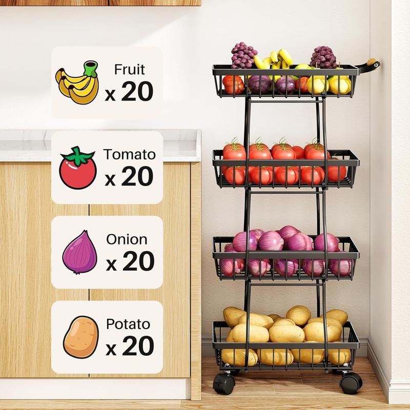 Fruit Basket Kitchen Pantry Organizers and Storage - 4 Tier