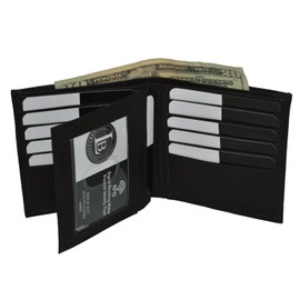 Leatherboss Genuine Leather RFID protected Hipster Wallet with Flap, Black