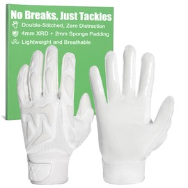 RIGWARL - Guantes de fútbol para adultos, guantes de fútbol acolchados blancos para hombres, guantes de liniero defensivo ofensivo con agarre súper pegajoso (L)
