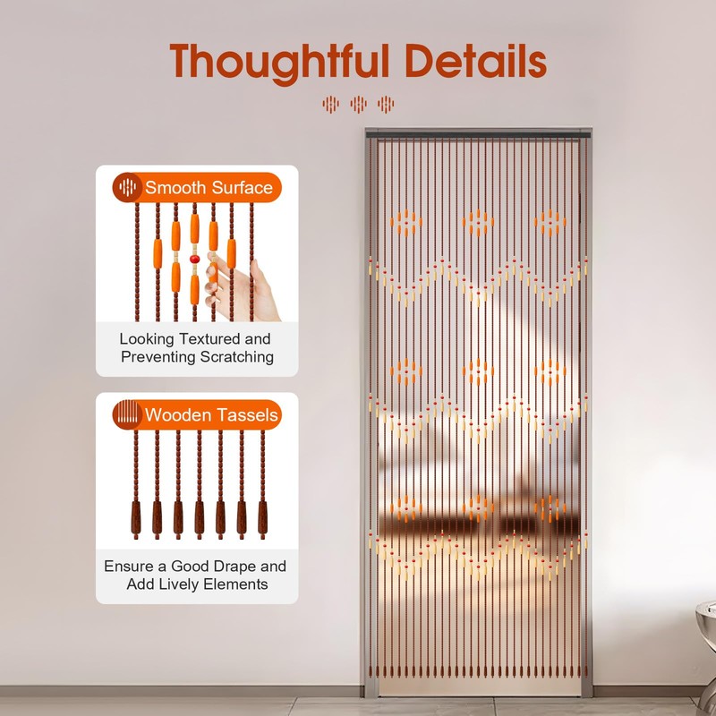 DDBESSIC Wooden Beaded Curtain, 31 Strands 35.4" x 86.6" Door