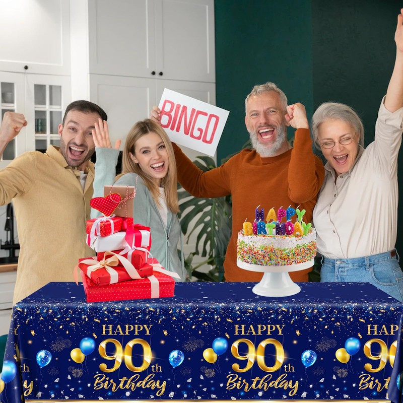 GREHUMOR 90th Birthday Decorations Men-3pcs Navy Blue Birthday Table Covers