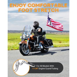 PBYMT Highway Pegs Longhorn Offset, Extension Arms Footpegs, 1.25" 304 Stainless Steel Clamps Fit for Harley Touring Street Glide Softail Dyna Sportster, fits 1-1/4"(32mm) Engine Guard, Chrome