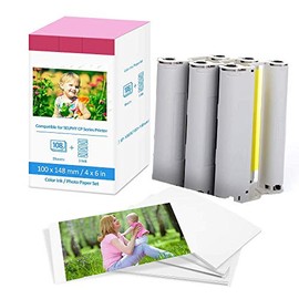 2 Pack Compatible Canon Selphy CP1300 Ink and Paper KP-108IN KP108 3 Color Ink Cartridges and 108 Sheets 4x6 Photo Paper Glossy for Canon Selphy CP1500, CP1300, CP1200, CP1000 Compact Photo Printers