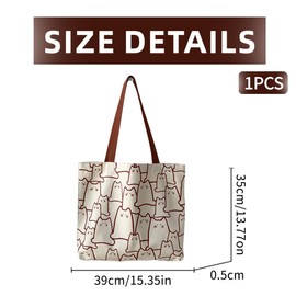 LEEQ Shopping Bag Cat Pattern White - Tote Bag with Zip, Canvas Bag, Cotton Reusable Shopping Bag with Bag, Beach Bags Aesthetics for Women as a Gift, White