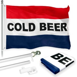 UD_G128 Combo Pack: 6 Feet Tangle Free Spinning Flagpole (Silver) Cold Beer Flag 3x5 ft Printed 150D Brass Grommets (Flag Includ