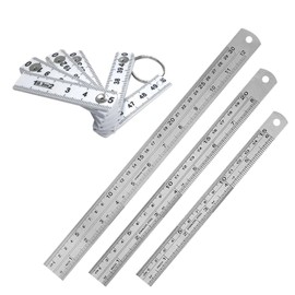 Set of 3 steel rulers and 1 plastic folding ruler, drawing tools, drawing ruler, office supplies, teaching ruler, technical ruler