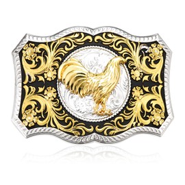 BBOTEN Western American Belt Buckle for Men Golden Floral Rooster Belt Buckles Men Western Cowboy