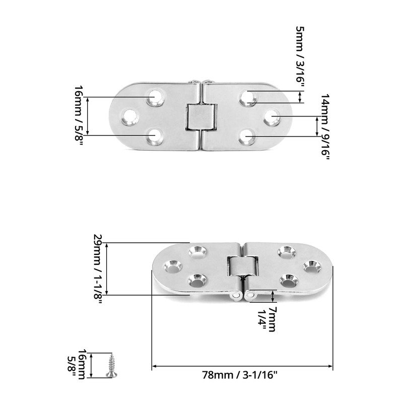 QWORK® 4 Pieces Two Leaf Hinges with Screws Door Hinge