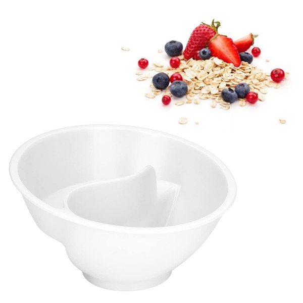 Anti Soggy Cereal Bowl, Divided Bowls for Kids and Adults, Stackable Separated Snack Bowl for Ice Cream Yogurt Berries French Fries (White)