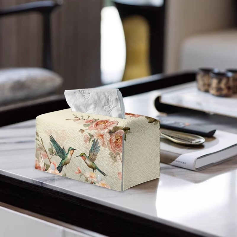 ZUXONGSY Hummingbird Leather Tissue Box Cover Rectangle Rose Tissue Holder