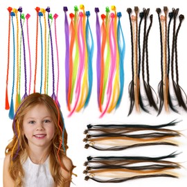 Bekecidi 48 Pack Hair Accessories for Girls, Colored Hair Extensions for Kids Nylon Rainbow Hair Clips for Toddler Kids Girls Ponytails Accessories (2Styles 12 Colors)