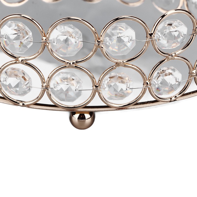 Crystal Cosmetic Makeup Tray 8in Round Display Tray Mirrored Metal