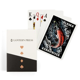 Lantern Press Kenai River, Alaska, Scratchboard Sockeye Salmon (52 Playing Cards, Poker Size Card Deck with Jokers)