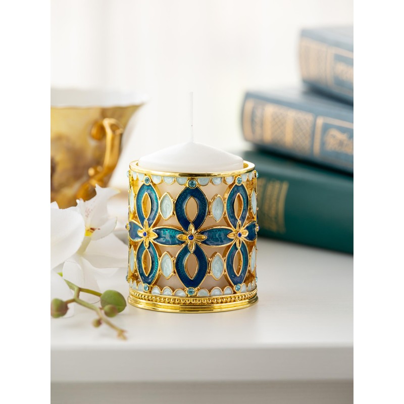Golden Blue Decorated Candle Holder