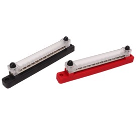 Power Distribution Block 12 Terminal Single Row Busbar 12 Poles Busbar Terminal Truck Caravan Bass Boat with Cover 48V DC 150A DC 2pcs M6 Stud 12pcs M4 Screws