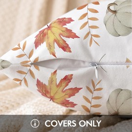 Luzzxfa Pumpkins Autumn Cushion Cover, 45 x 45 cm, Set of 2, Maple Leaf Cushion Covers, Orange Sofa Cushion, Velvet Cushion Cover, Decorative Cushions for Garden, Parties, Living Room, Bed, Study