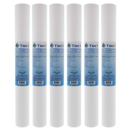 Tier1 1 Micron 20 x 2.5 Whole House Water Filter | Spun Wound Polypropylene Sediment Depth Filtration | Replacement for Pentek P1-20, SP-P1-20, PX01-20 | 2.5 x 20 Water Filter Cartridge (6 Pack)