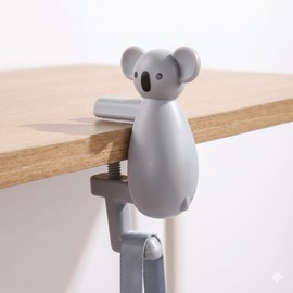 Rxuiael Cute Koala Purse Hook for Desk, Heavy Duty 22 Lbs Bag Hanger for Table, No Drill Anti-Slip Under Desk Hook Organizer for Backpack & Headphones, Aesthetic Office Accessories Gift (Grey-1Pack)